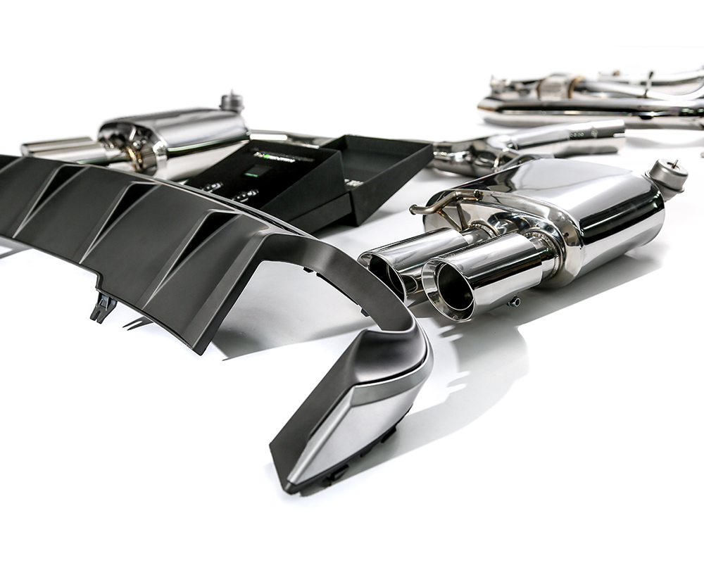 ARMYTRIX Stainless Steel Valvetronic Catback Exhaust System Quad Matte Black Tips Audi A4 2.0L TFSI B9 2WD 16-17